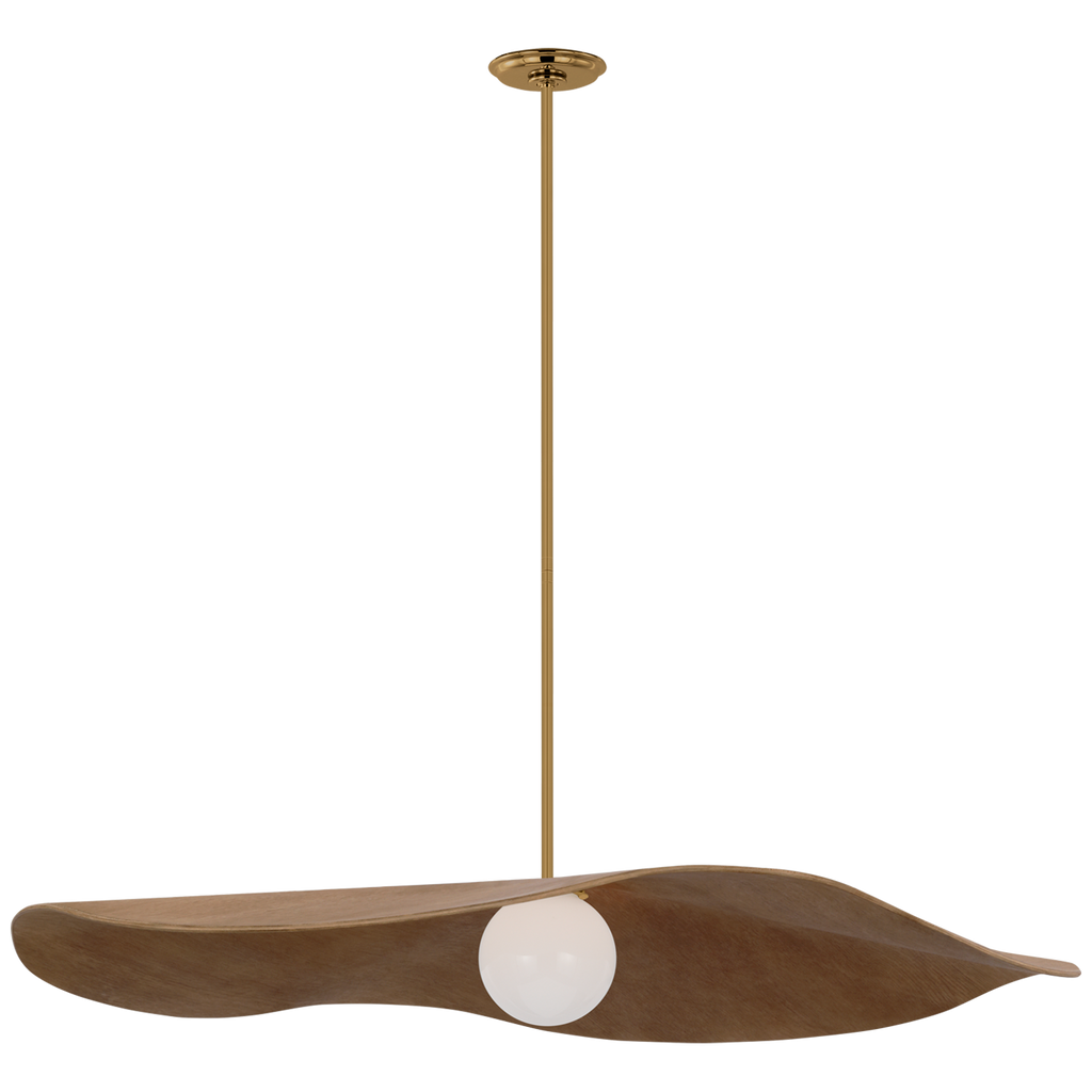 Mahalo 40" Pendant | Hand-Rubbed Antique Brass and White Glass | Natural Oak Shade