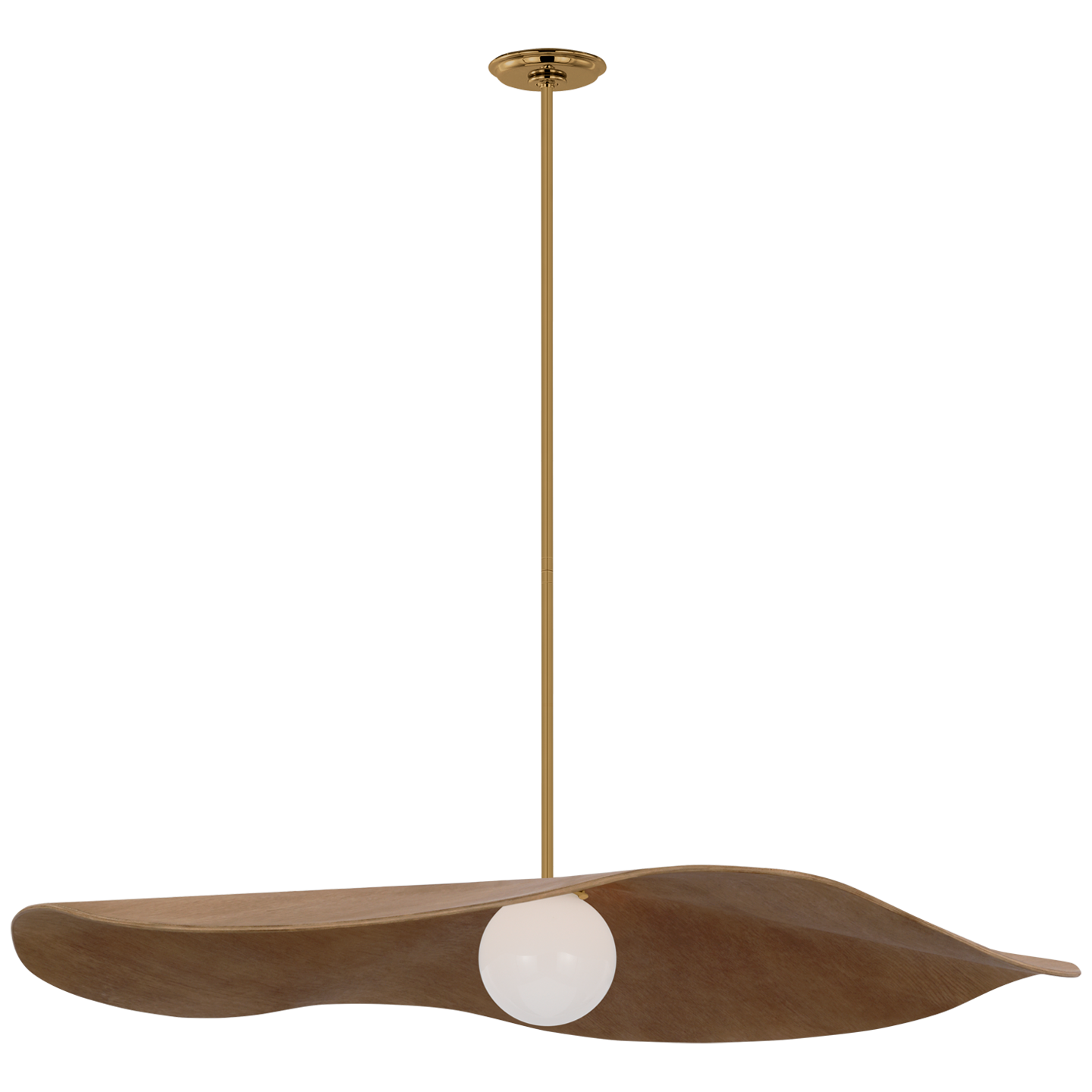 Mahalo 40" Pendant | Hand-Rubbed Antique Brass and White Glass | Natural Oak Shade