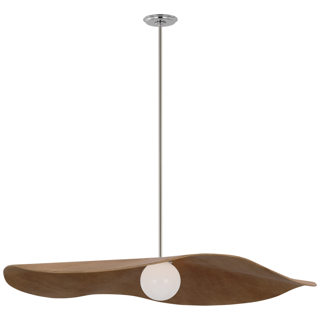 Mahalo 40" Pendant | Polished Nickel and White Glass | Natural Oak Shade