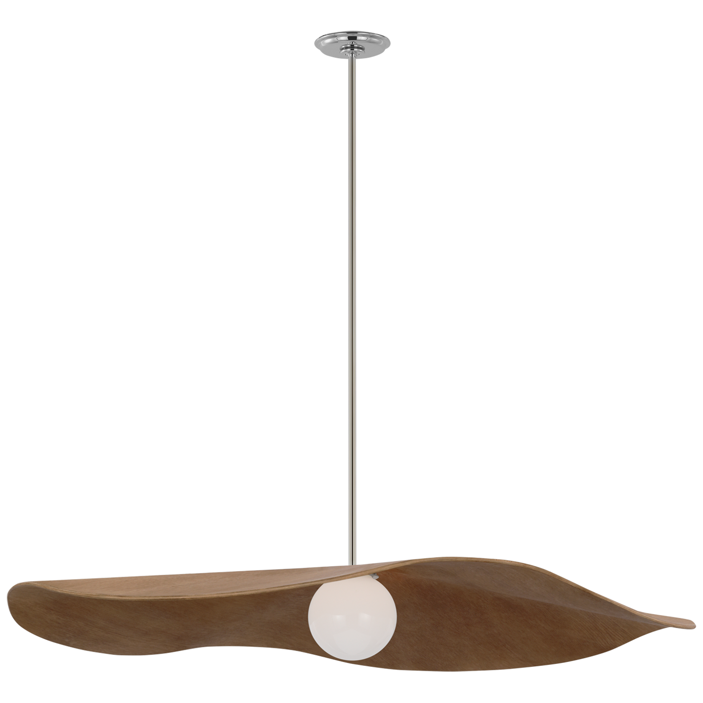 Mahalo 40" Pendant | Polished Nickel and White Glass | Natural Oak Shade