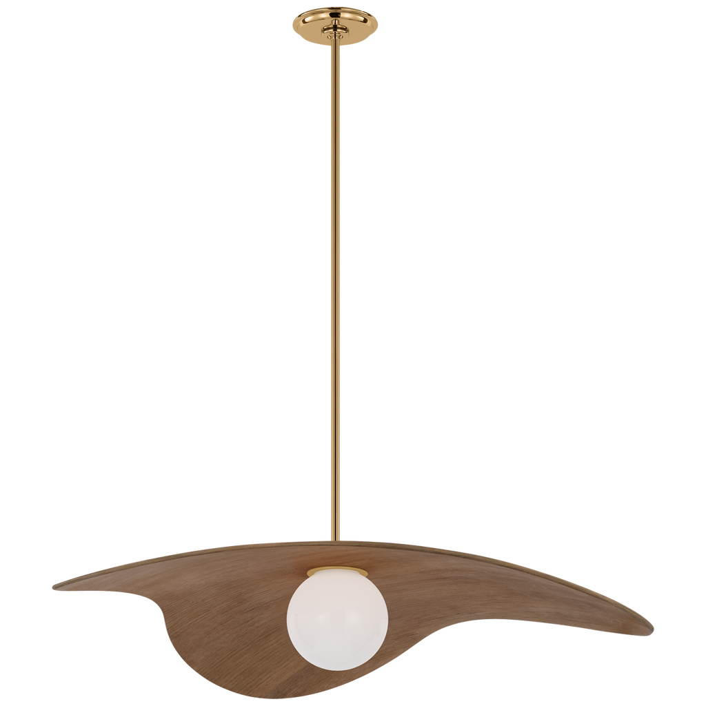 Mahalo 35" Tri Pendant | Hand-Rubbed Antique Brass and White Glass | Natural Oak Shade