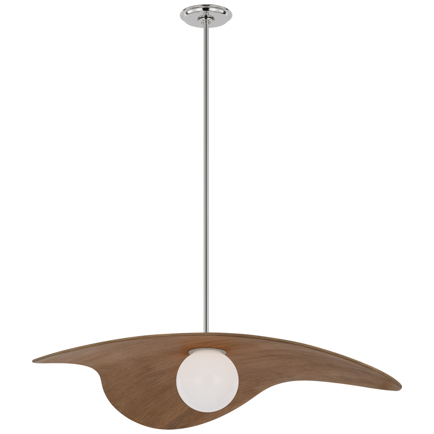 Mahalo 35" Tri Pendant | Polished Nickel and White Glass | Natural Oak Shade