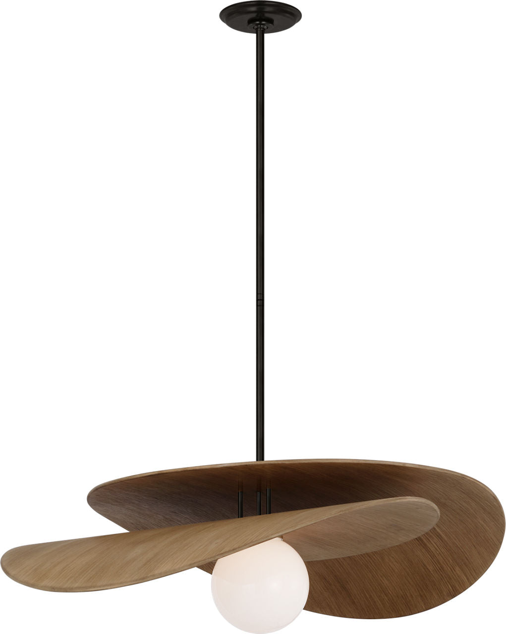 Mahalo 32" Tiered Pendant | Bronze and Natural Oak | White Glass