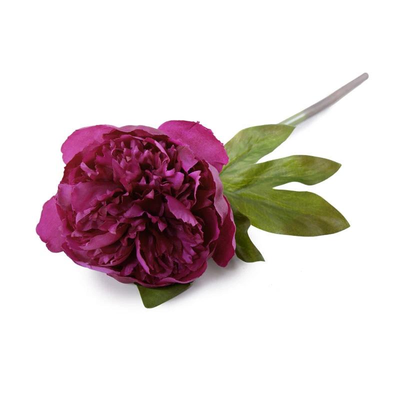 Peony Stem with Leaves, 18" -Fuchsia