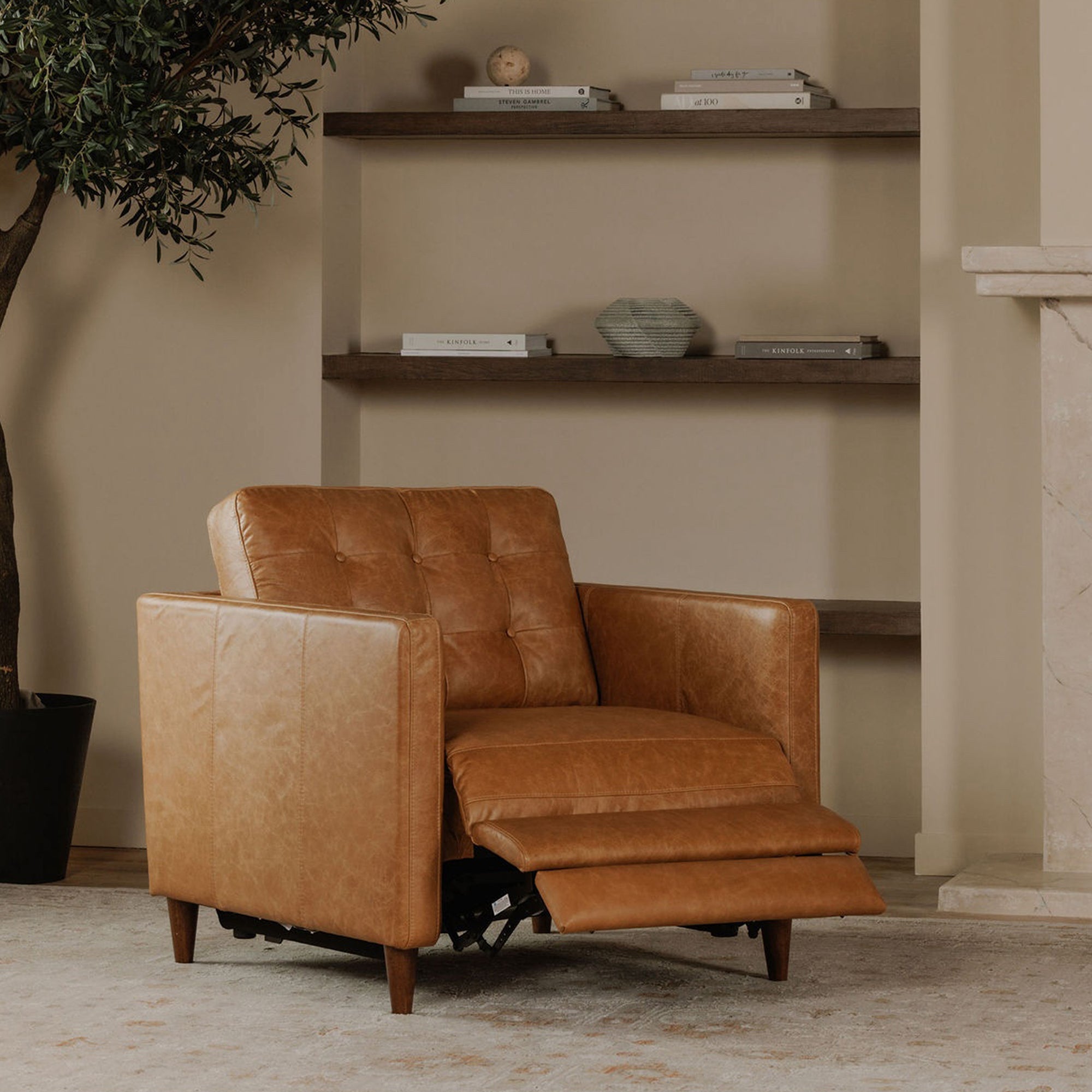Bridgers Power Recliner Chair Tan Leather