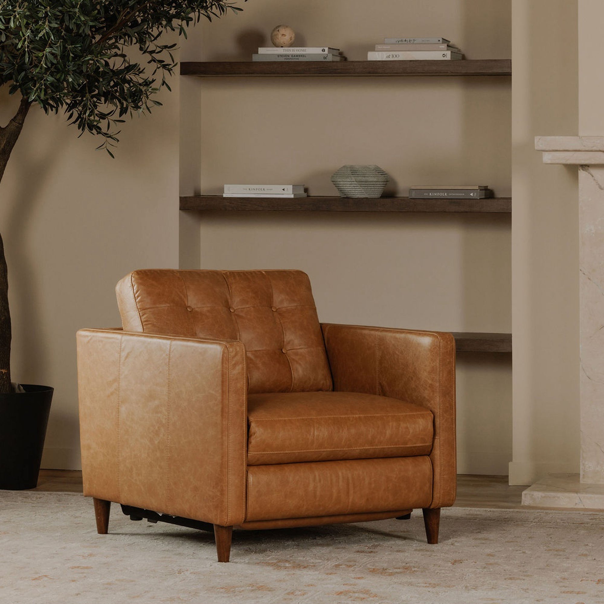 Bridgers Power Recliner Chair Tan Leather