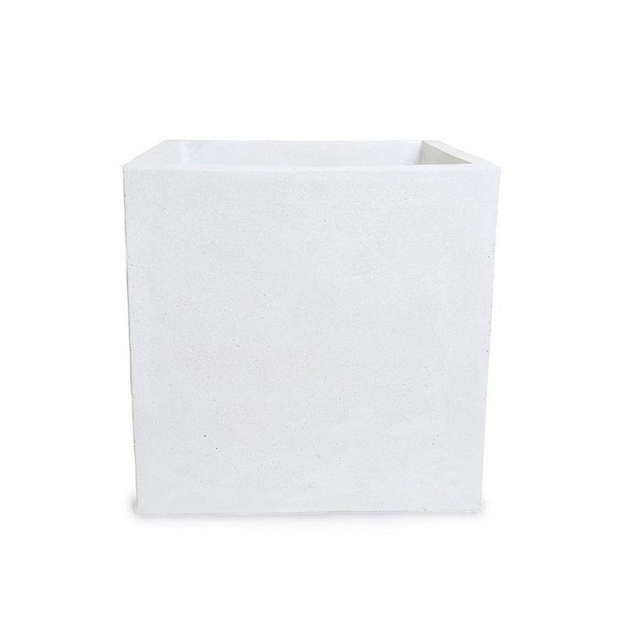 Fiberglass Cube Planter w/ White Stone Finish 12"