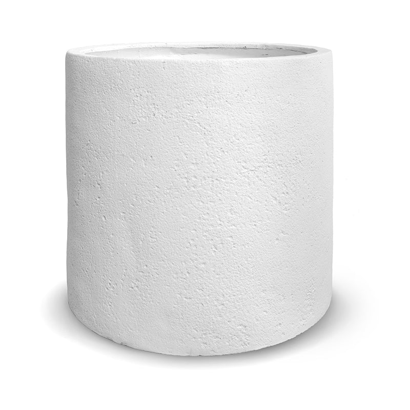Fiberglass Cylinder Planter w/ White Stone Finish 12"