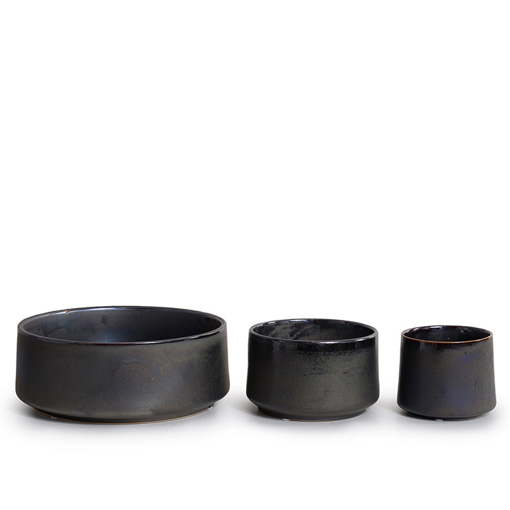 Modern Slant Porcelain Low Vase Metallic Black / 13"
