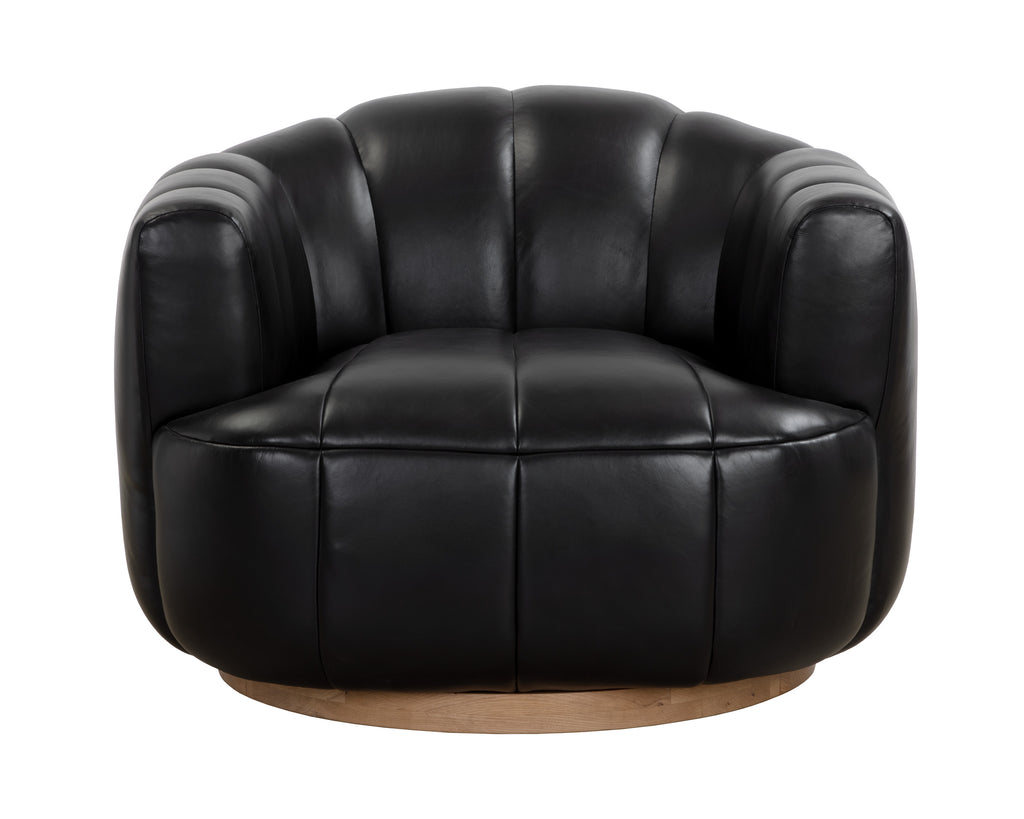 Tadeo Swivel Armchair - Rustic Oak - Vintage Black Night Leather