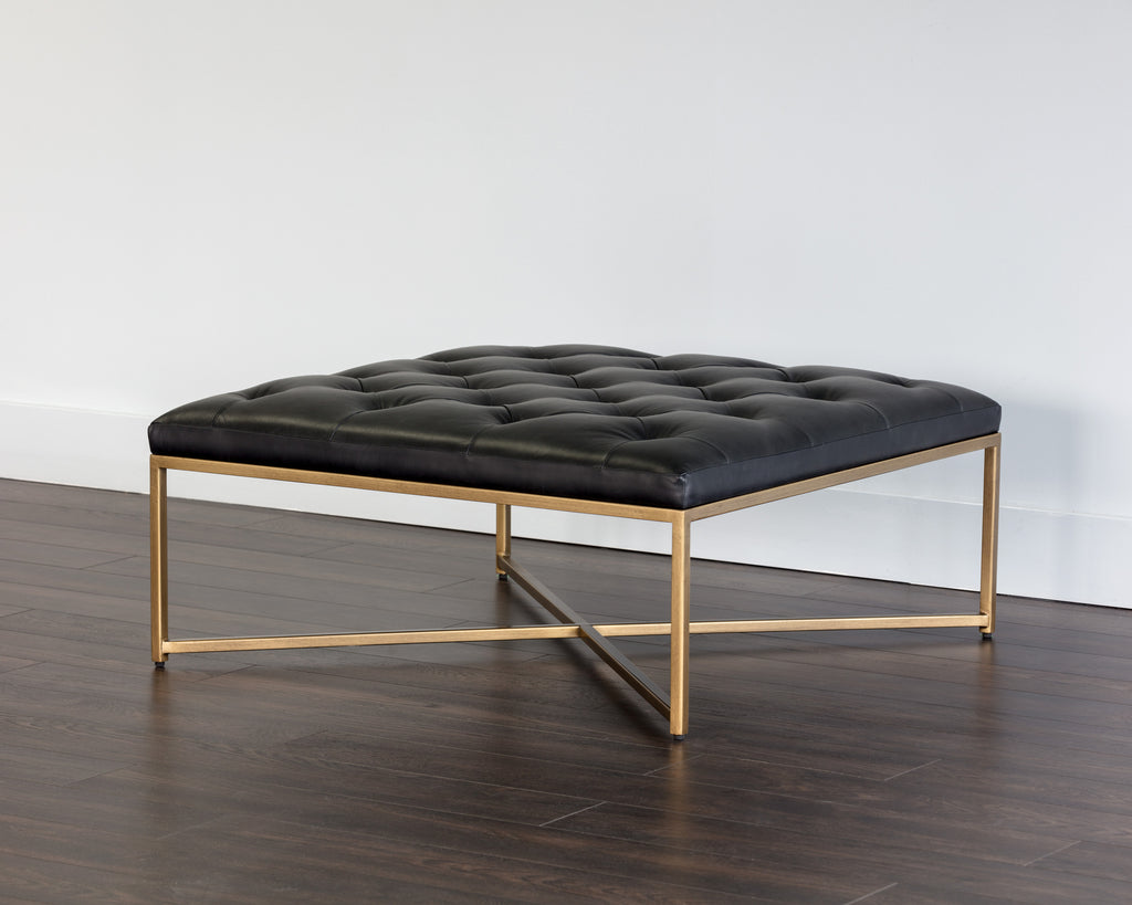 Endall Ottoman - Antique Brass - Vintage Black Night Leather