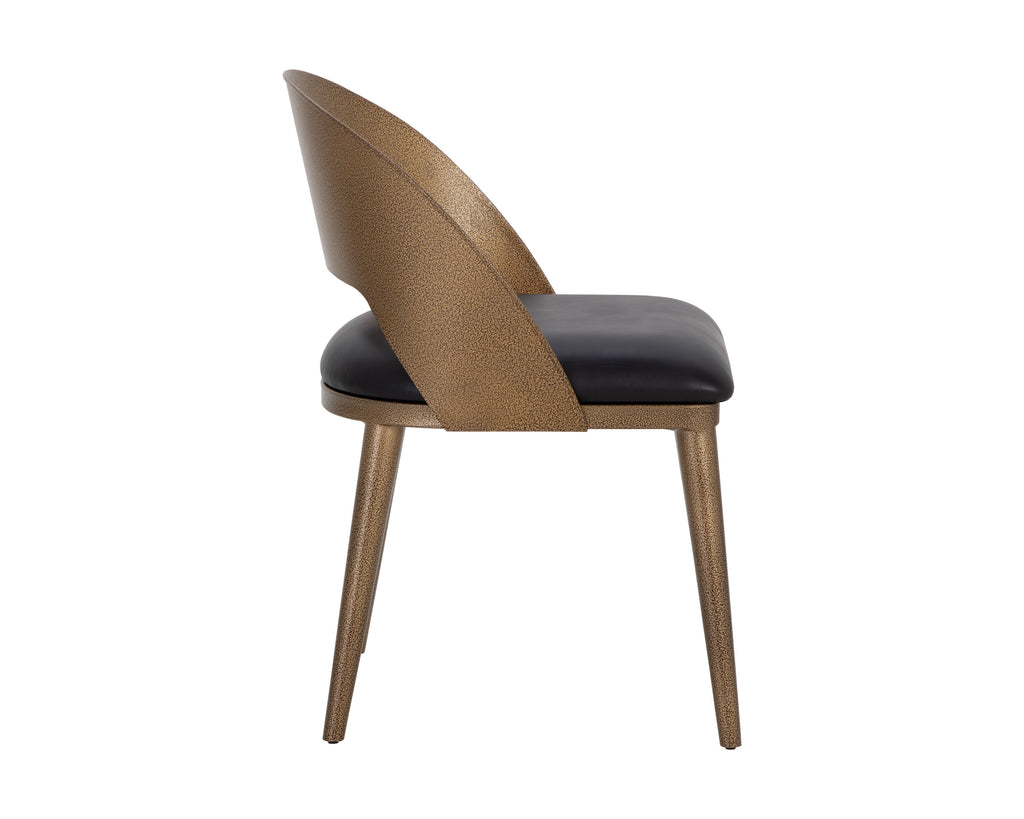 Dezirae Dining Chair - Antique Brass - Charcoal Black Leather