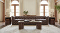 Savion Deux 3 Seat Sofa with Two Power Recliners and Three Power Headrests | Dark Wood