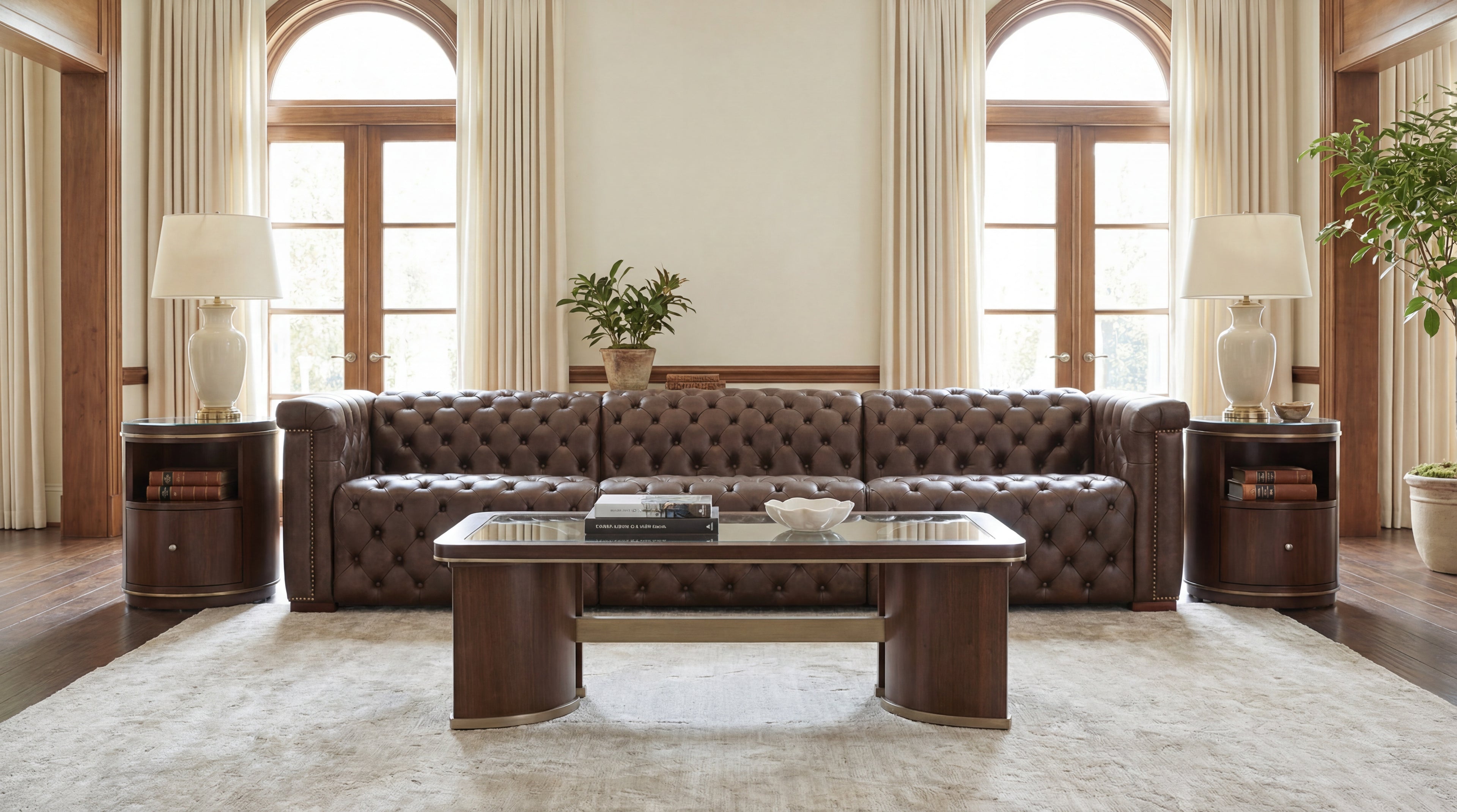 Savion Deux 3 Seat Sofa with Two Power Recliners and Three Power Headrests | Dark Wood