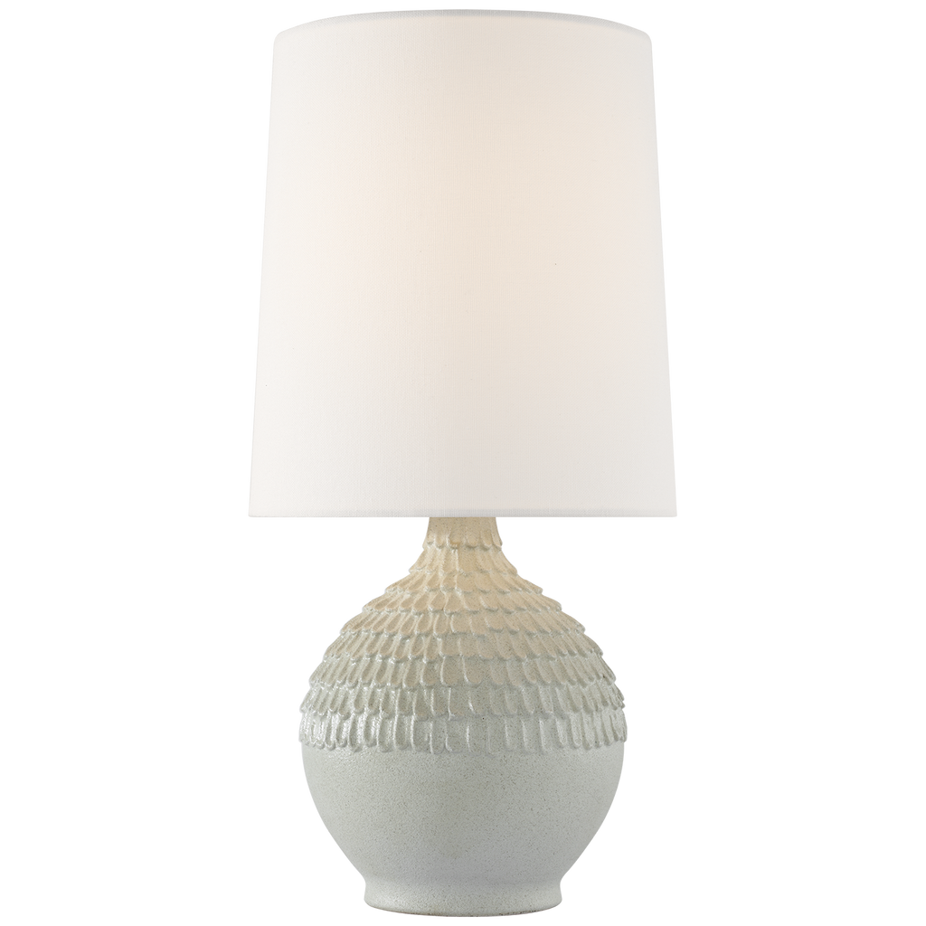Morava 17" Hand Carved Table Lamp | Volcanic White | Linen Shade
