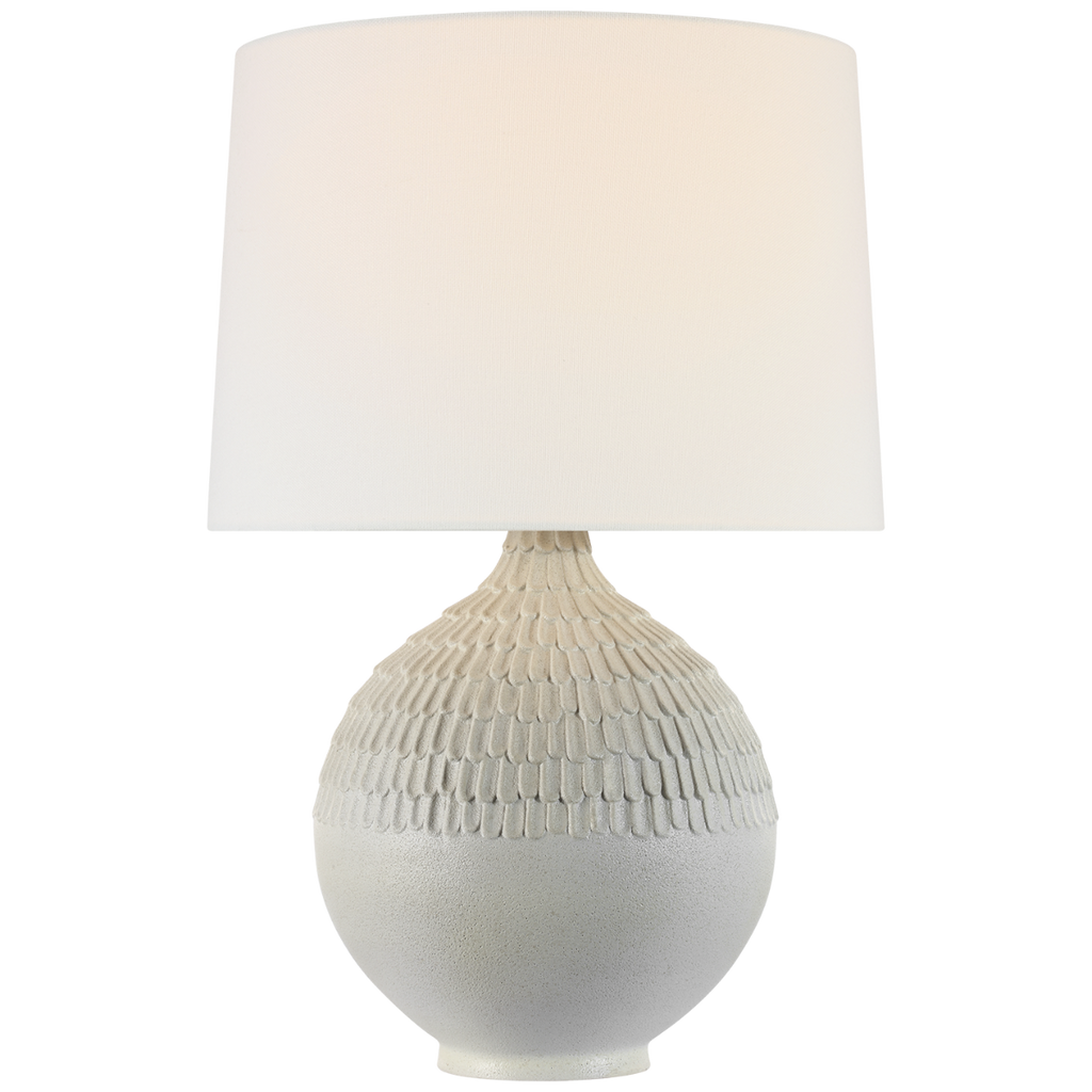 Morava 28" Hand Carved Table Lamp | Volcanic White | Linen Shade