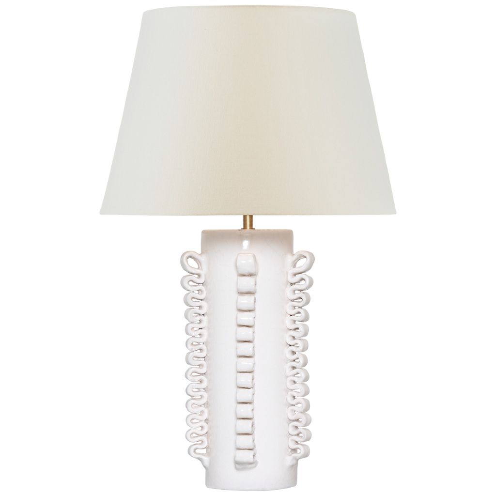 Amandine 25" Table Lamp | Glossy White Crackle | Linen Shade