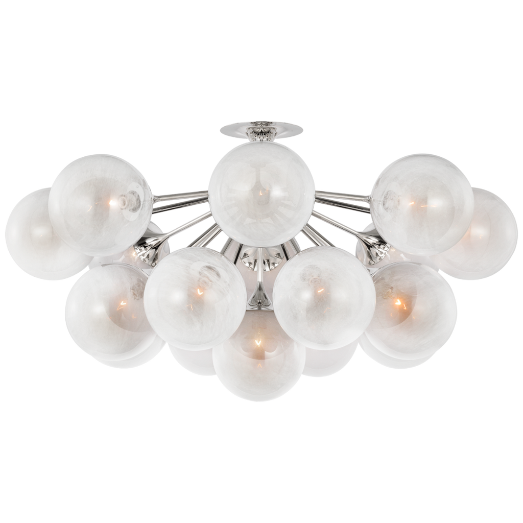 Cristol 43" Flush Mount | Polished Nickel | White Strie Glass