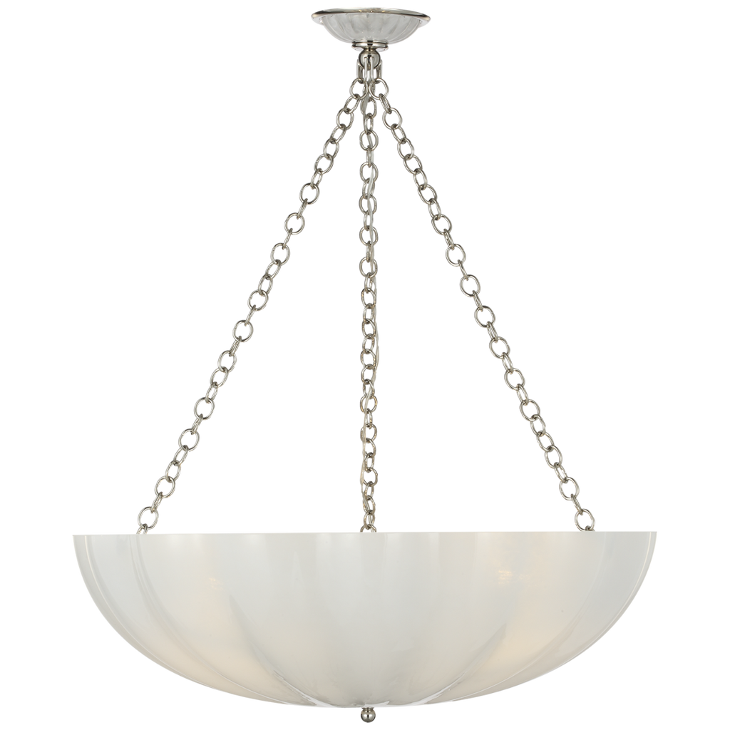 Rosehill 28" Bowl Chandelier | Polished Nickel | White Strie Glass