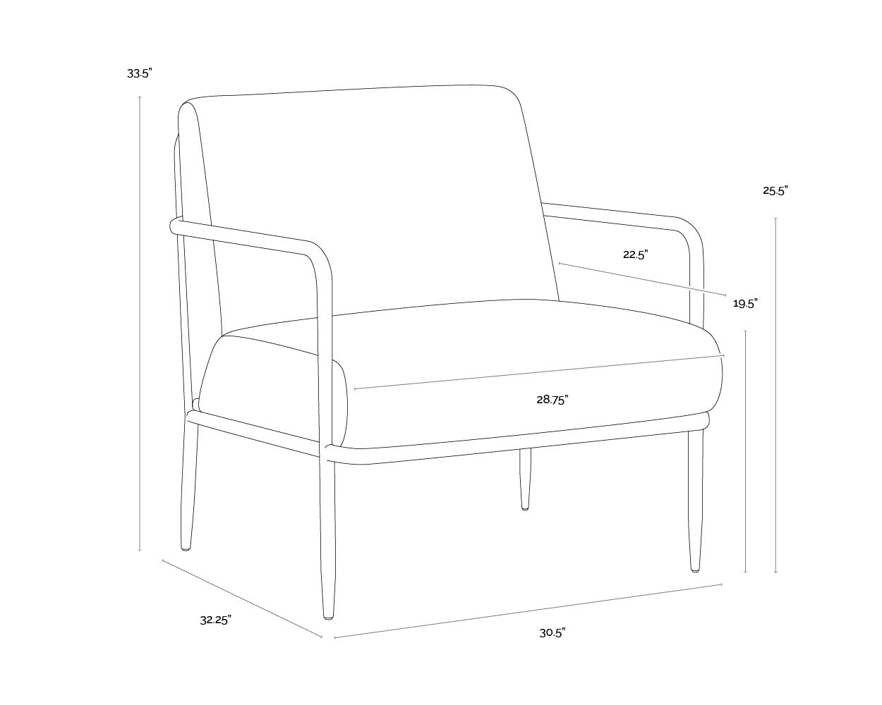 Lathan Lounge Chair - Charcoal Black Leather