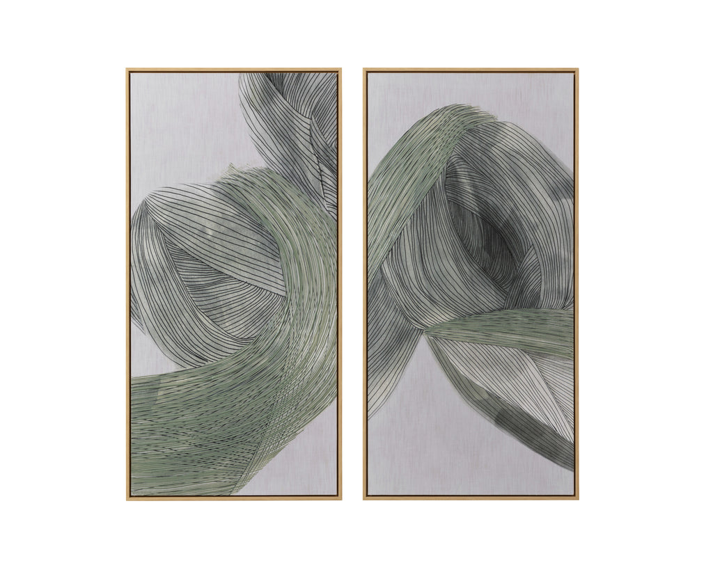 Bloom And Flow (Set Of 2) - 30" X 60" - Natural Floater Frame