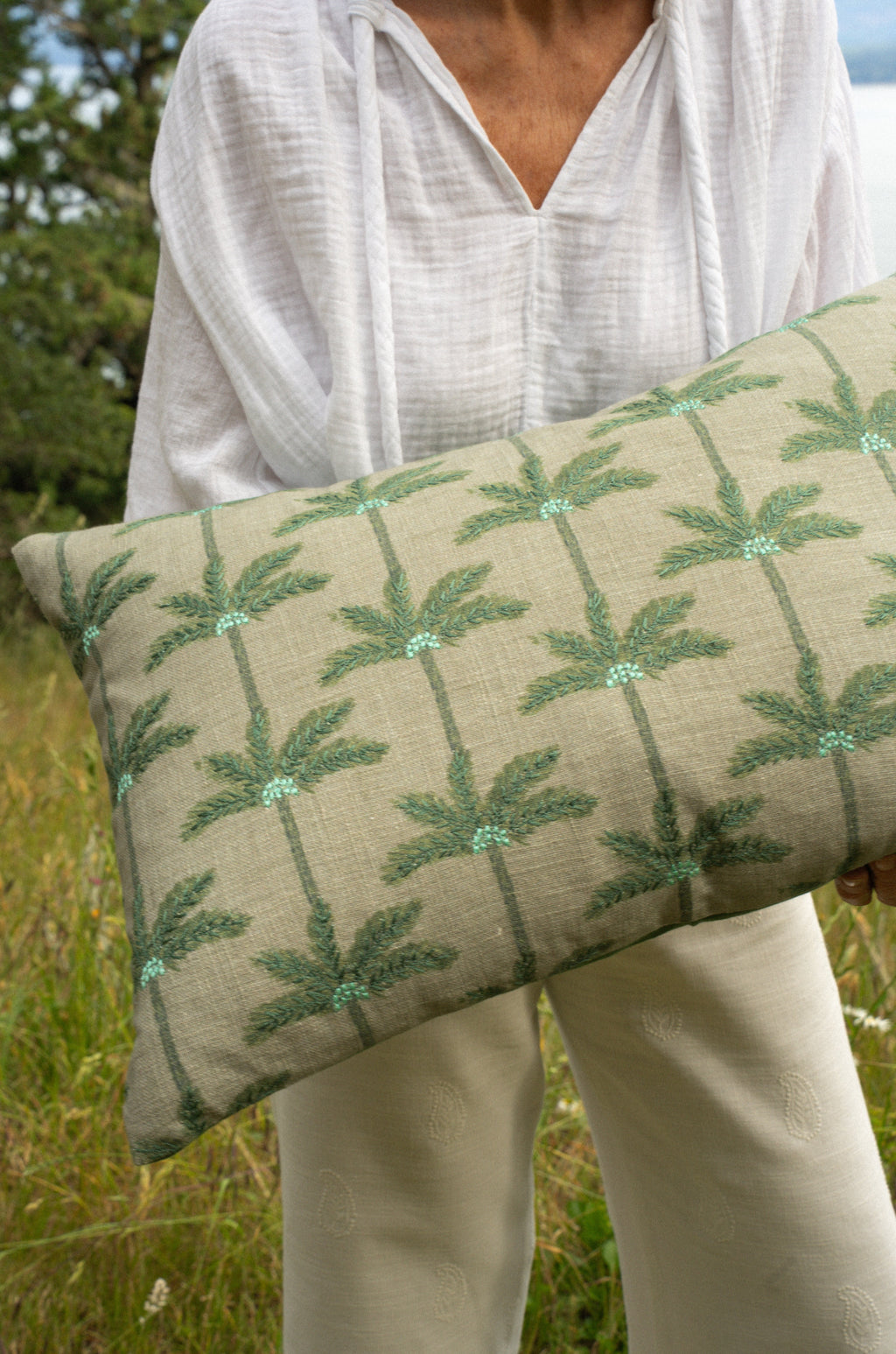 16x24 Embroidered Palms Pillow