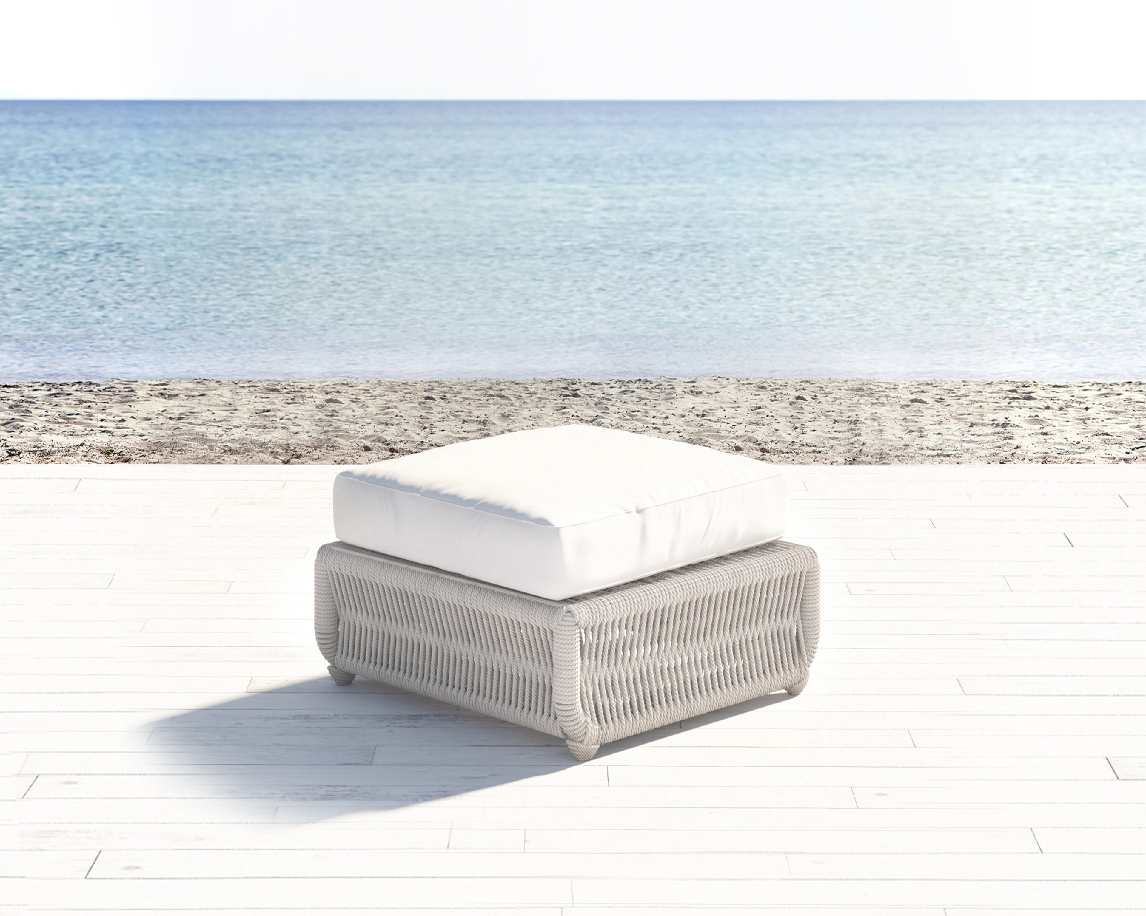 Dana Rope Ottoman in Linen Canvas w/ Self Welt