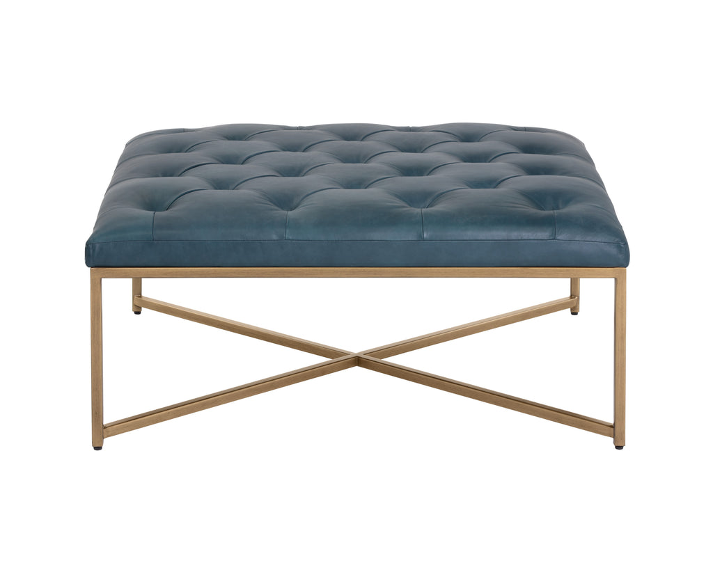 Endall Ottoman - Antique Brass - Vintage Peacock Leather