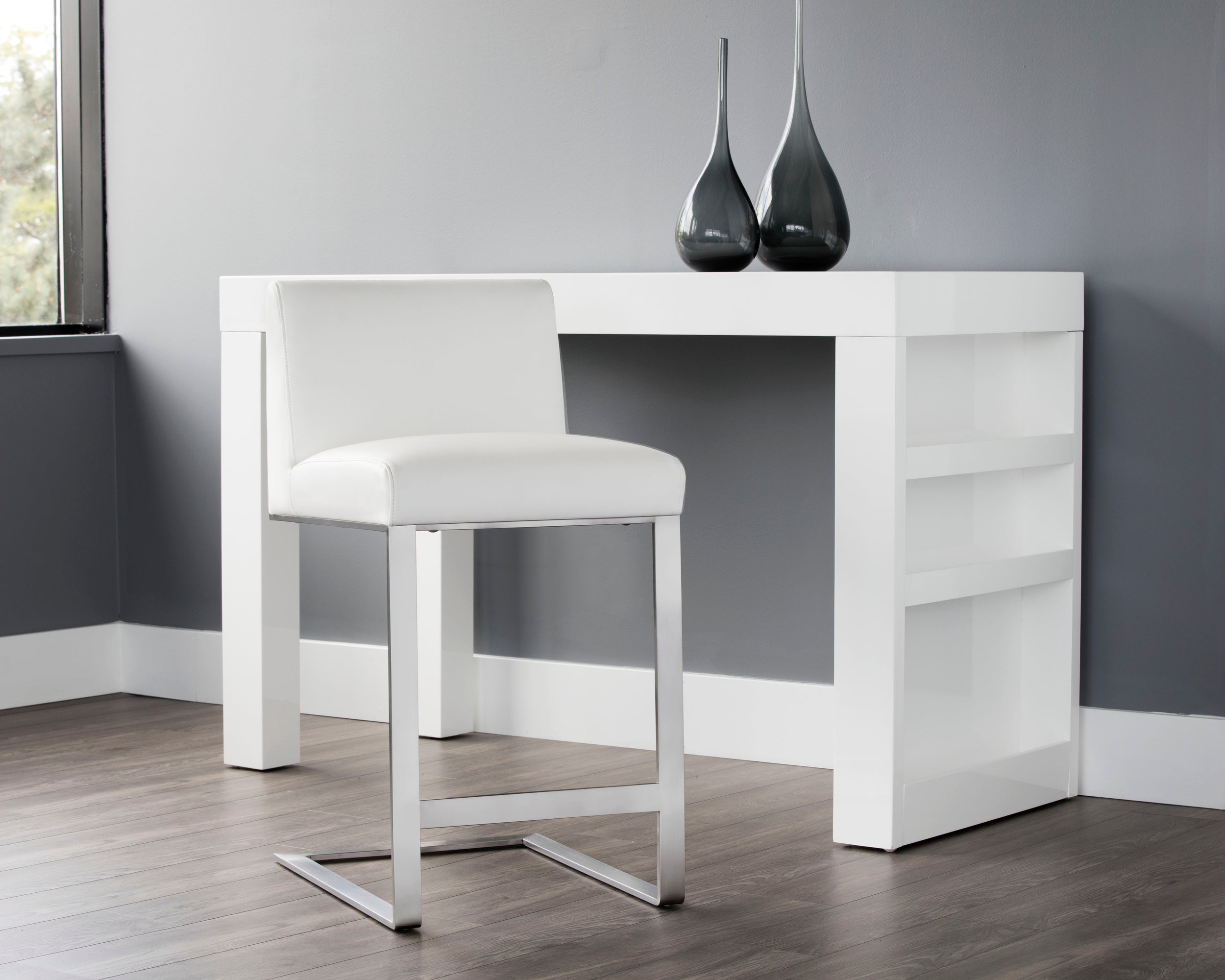 Dean Counter Stool - Stainless Steel - Cantina White