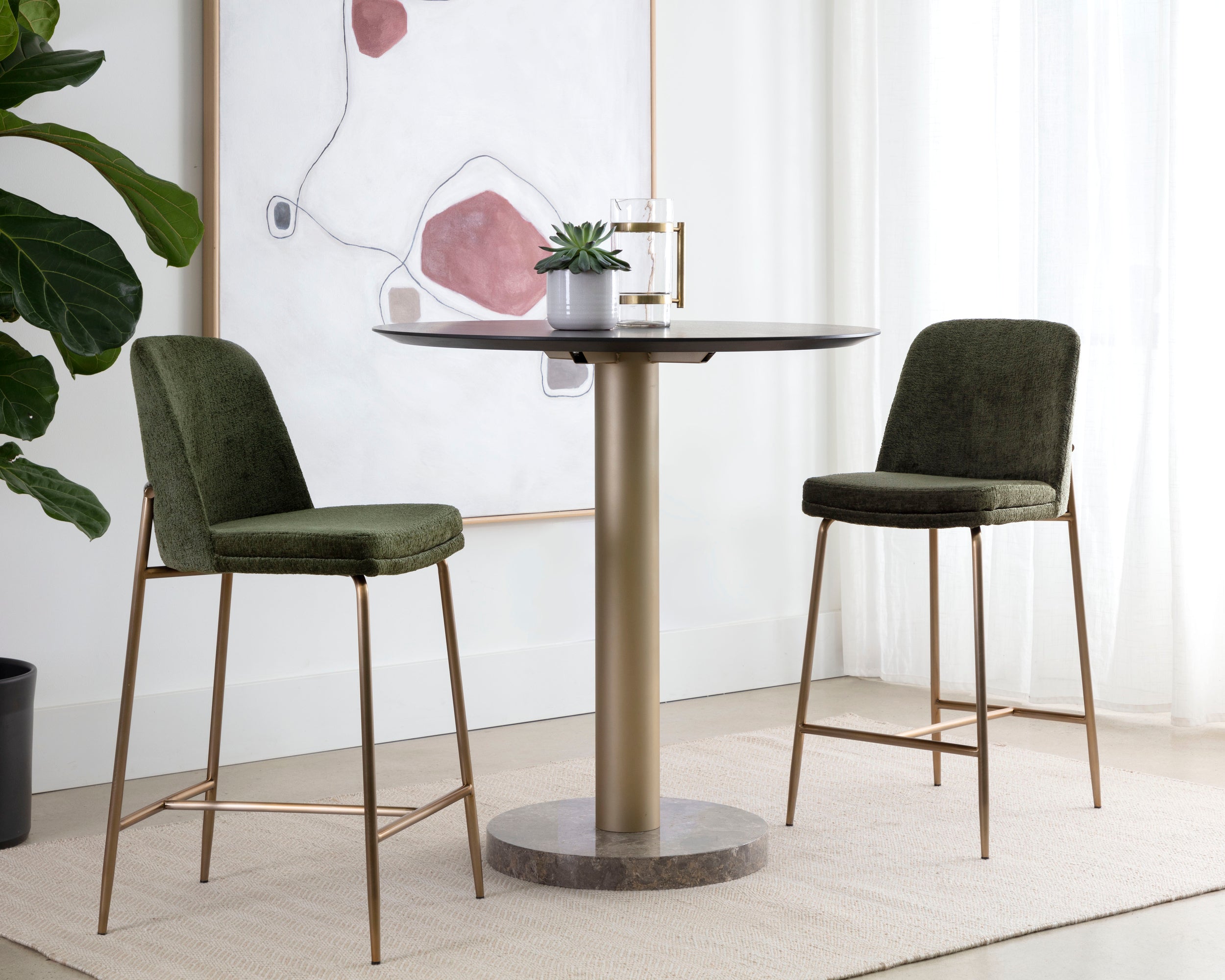 Zeke Counter Stool - Antique Brass - Bergen Olive