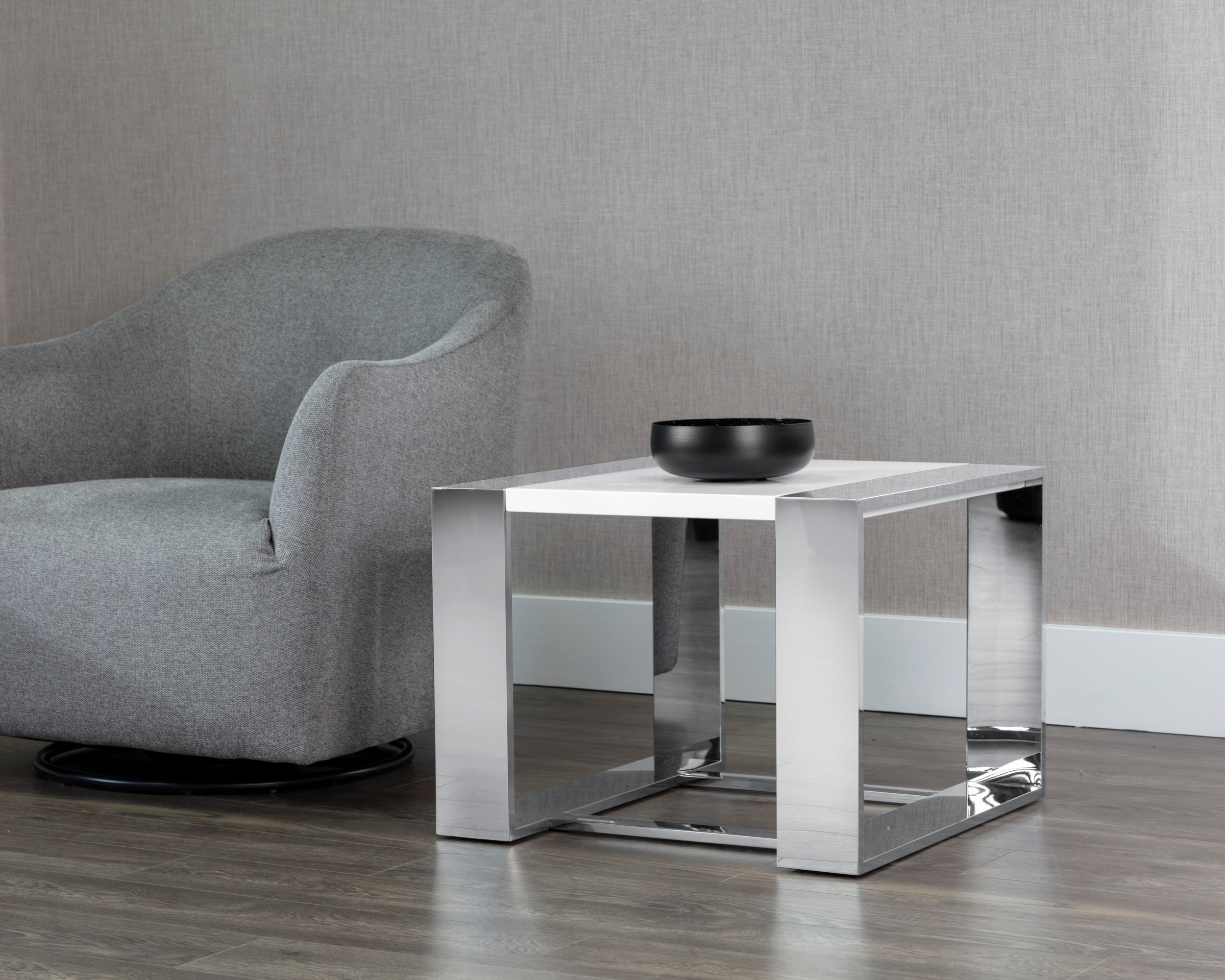 Dalton End Table - Stainless Steel - High Gloss White