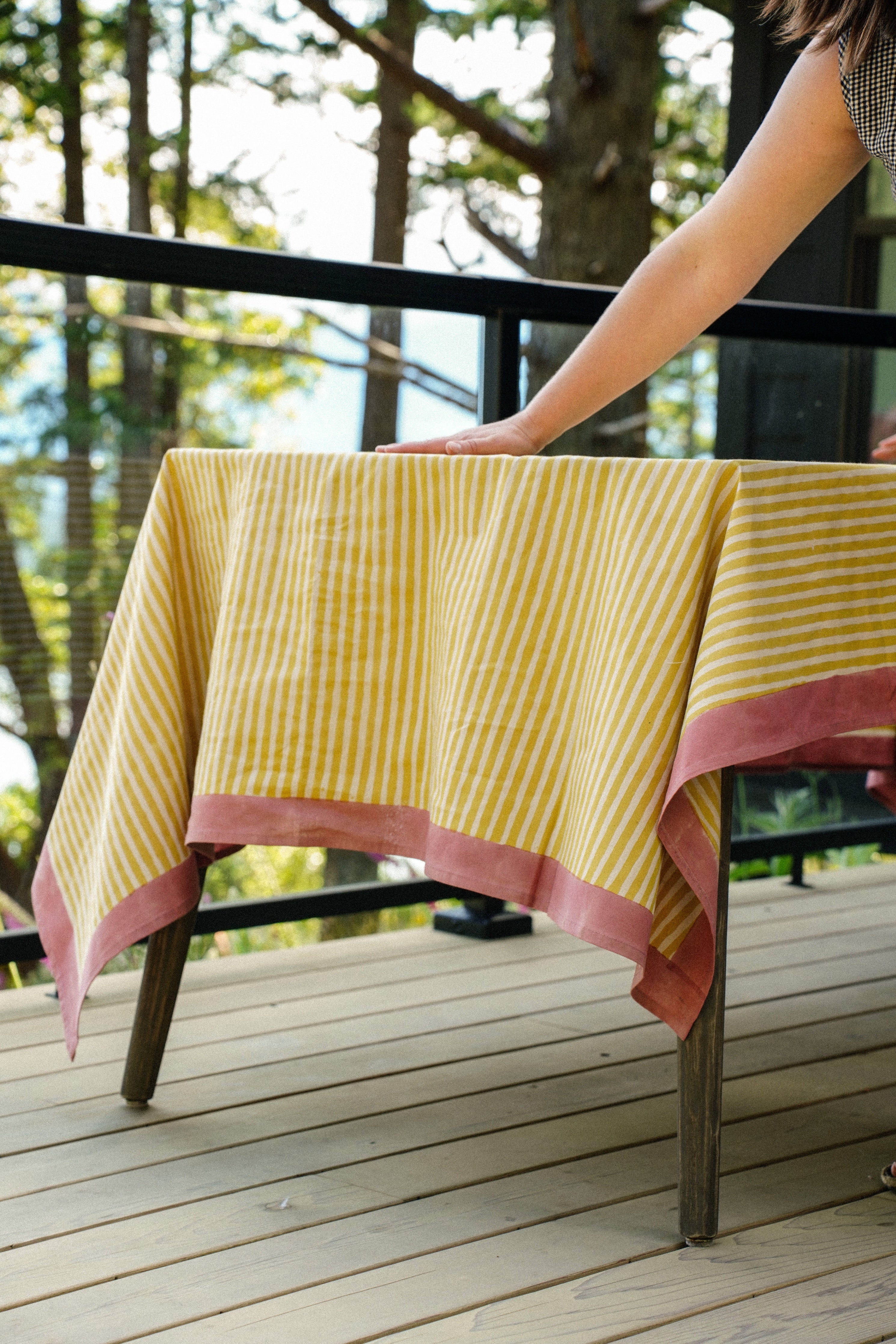 Sun Stripe Block Print Tablecloth