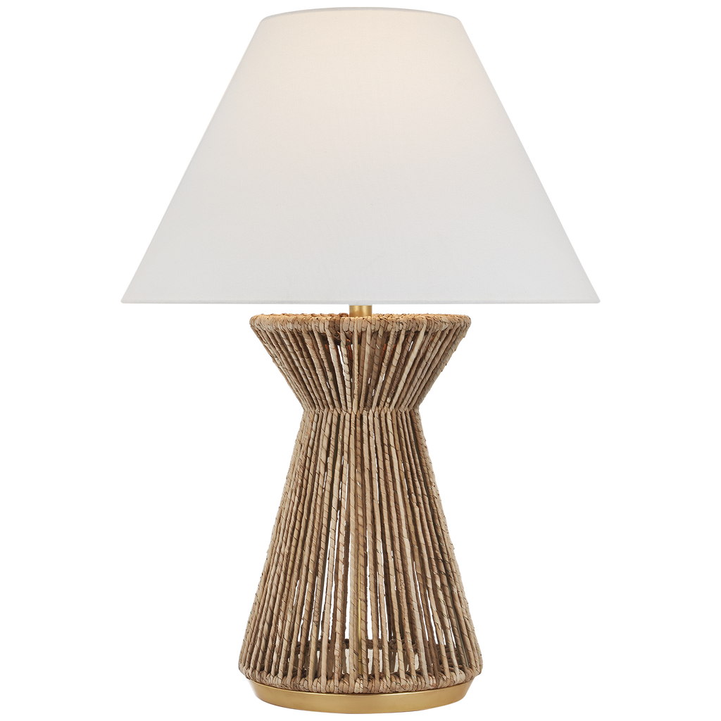 Antigua 30" Table Lamp | Natural Abaca and Antique-Burnished Brass | Linen Shade