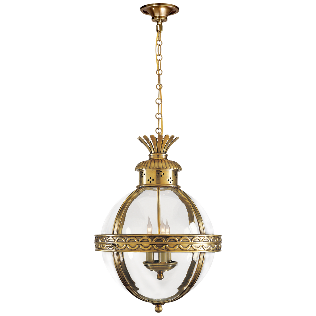 Crown Top Banded Globe Lantern | Antique-Burnished Brass | Clear Glass