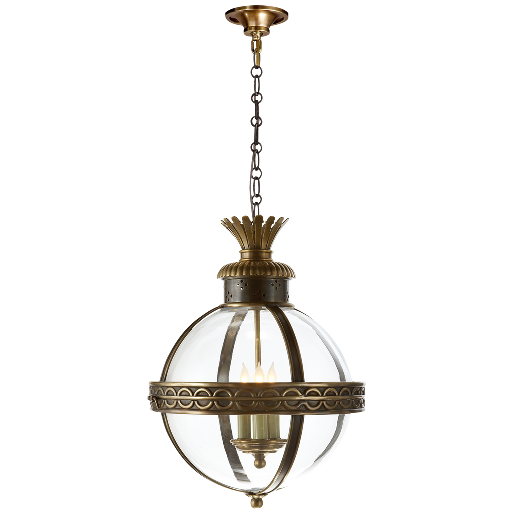 Crown Top Banded Globe Lantern | Bronze | Antique-Burnished Brass | Clear Glass