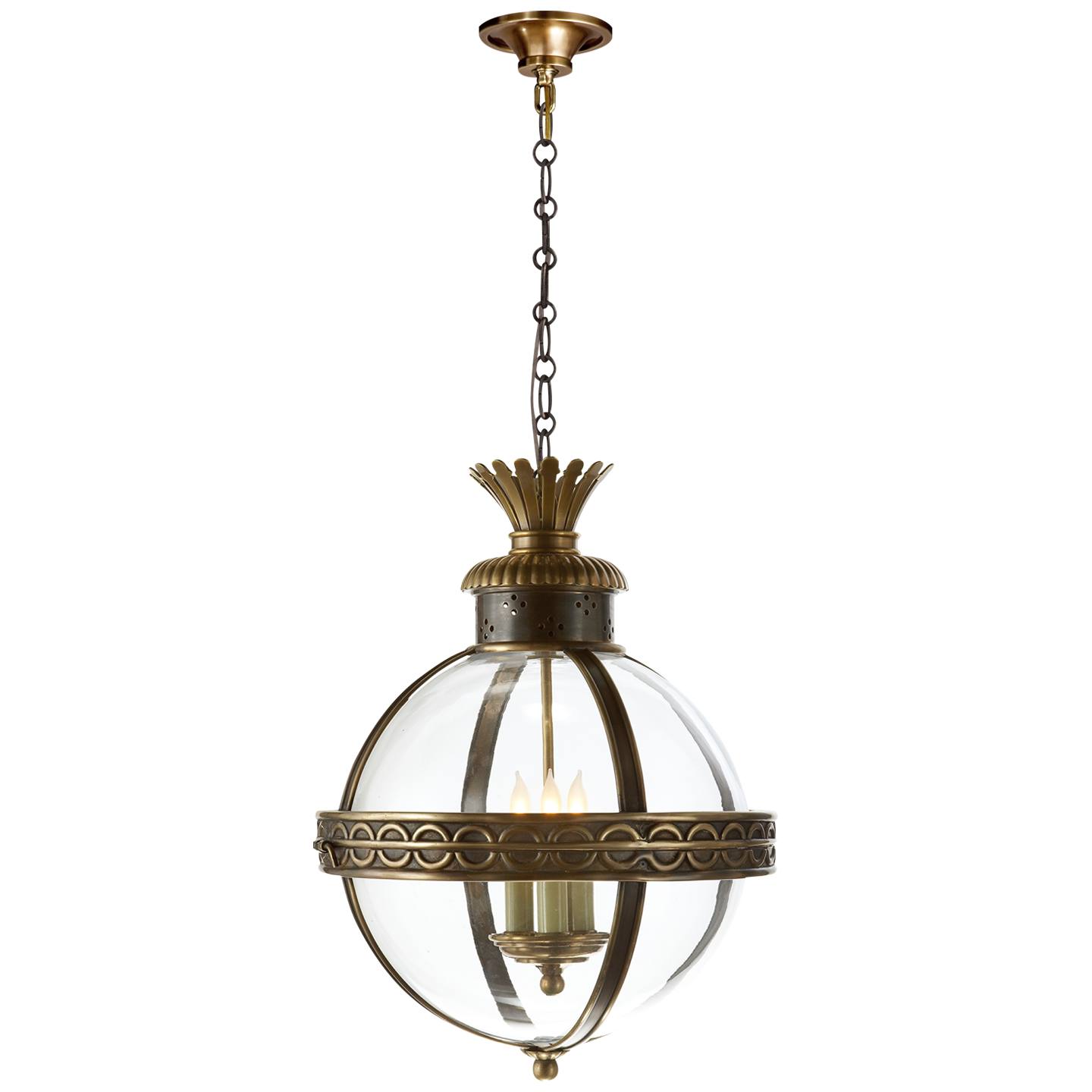 Crown Top Banded Globe Lantern | Bronze | Antique-Burnished Brass | Clear Glass