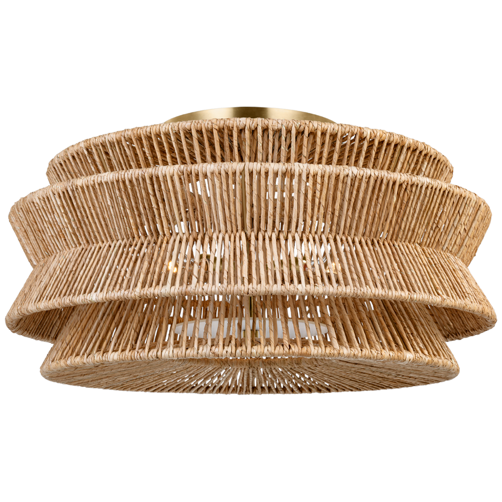 Antigua Grande Semi-Flush Mount | Antique-Burnished Brass and Natural Abaca