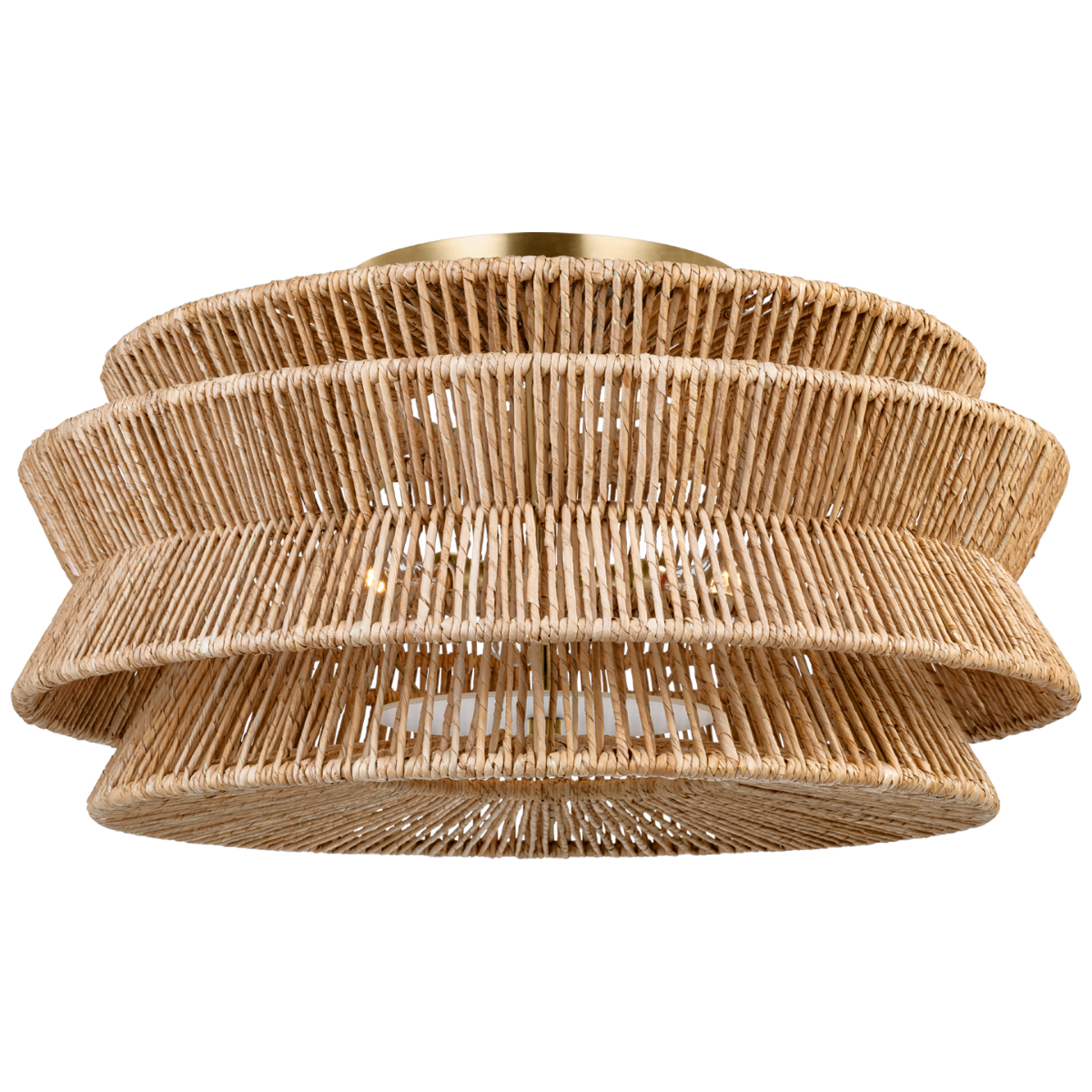 Antigua Grande Semi-Flush Mount | Antique-Burnished Brass and Natural Abaca