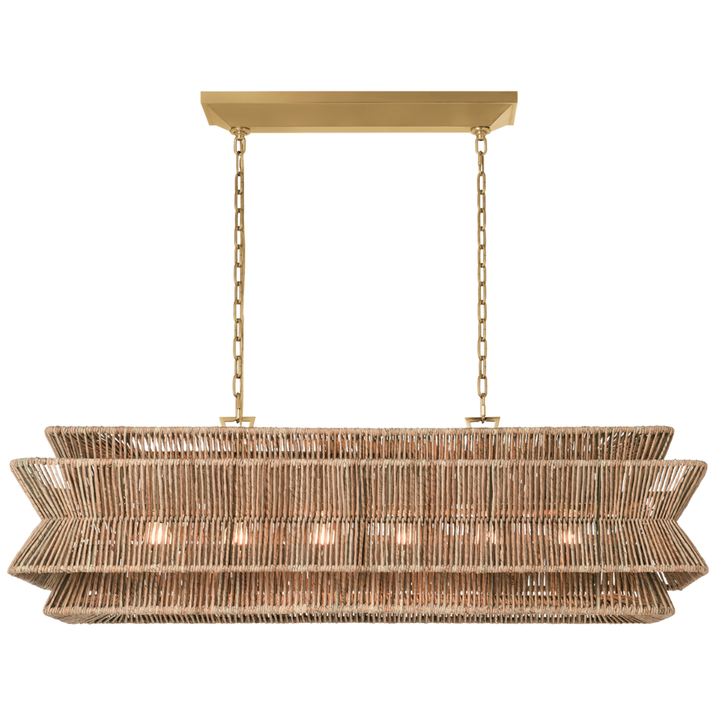 Antigua 54" Linear | Antique-Burnished Brass and Natural Abaca