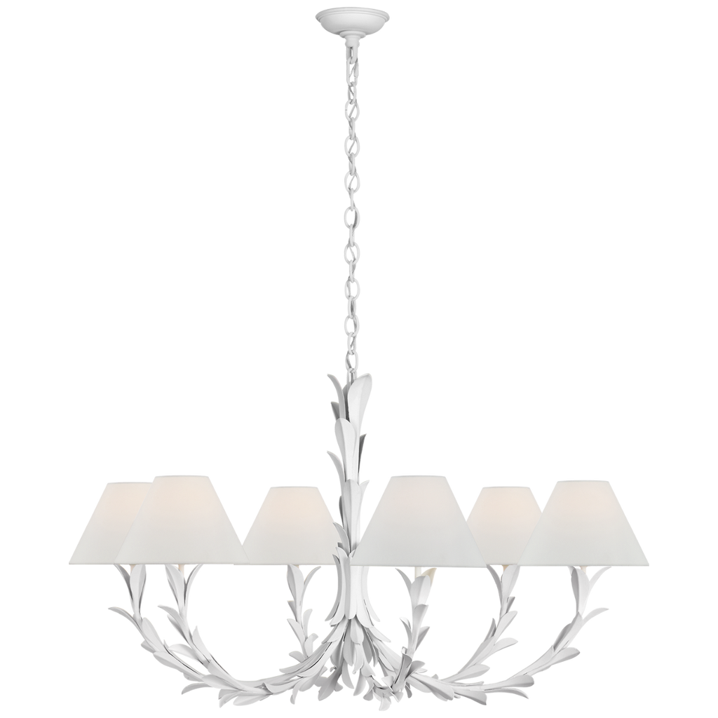Provenz 42" 6 Light Chandelier | Plaster White | Linen Shades