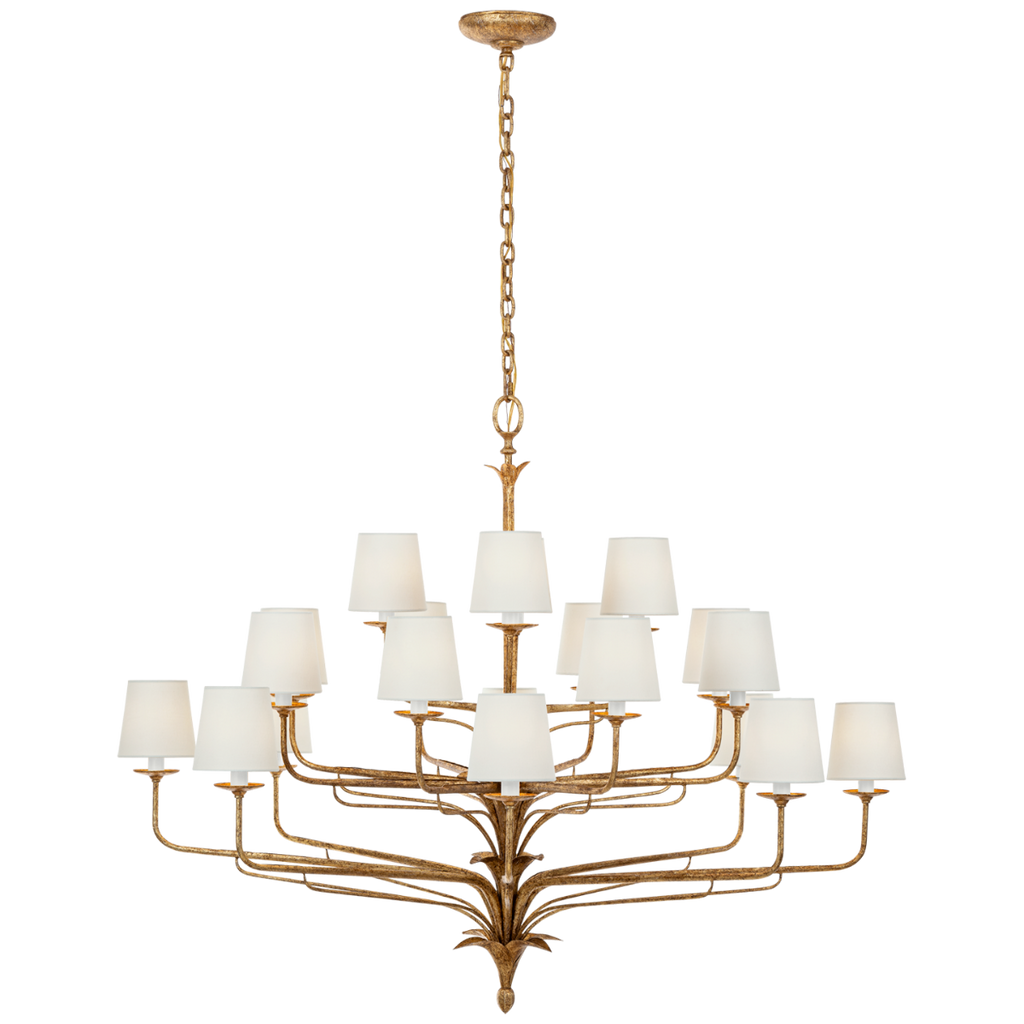 Amalfi 50" Three-Tiered Chandelier | Milano Gold | Linen Shades