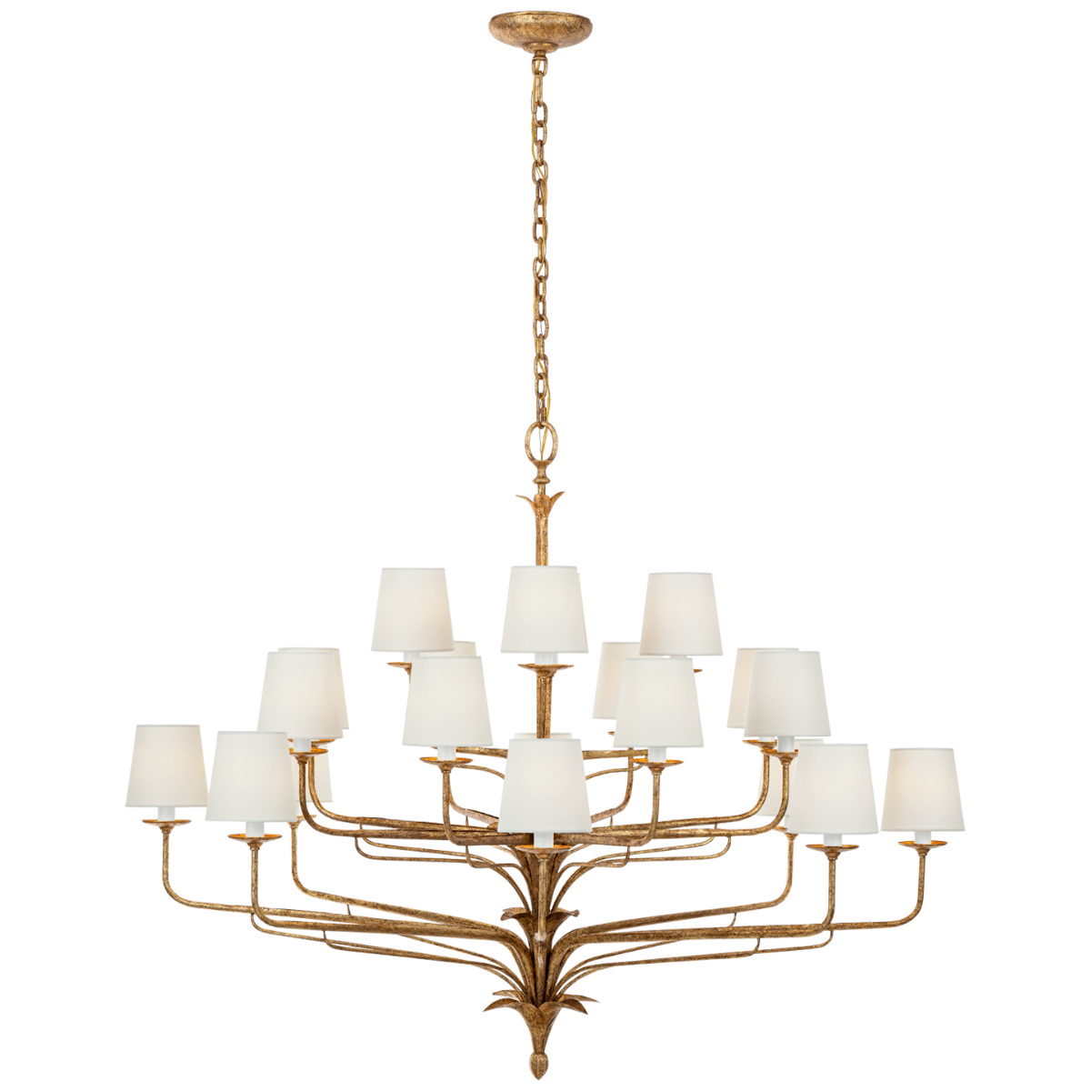 Amalfi 50" Three-Tiered Chandelier | Milano Gold | Linen Shades