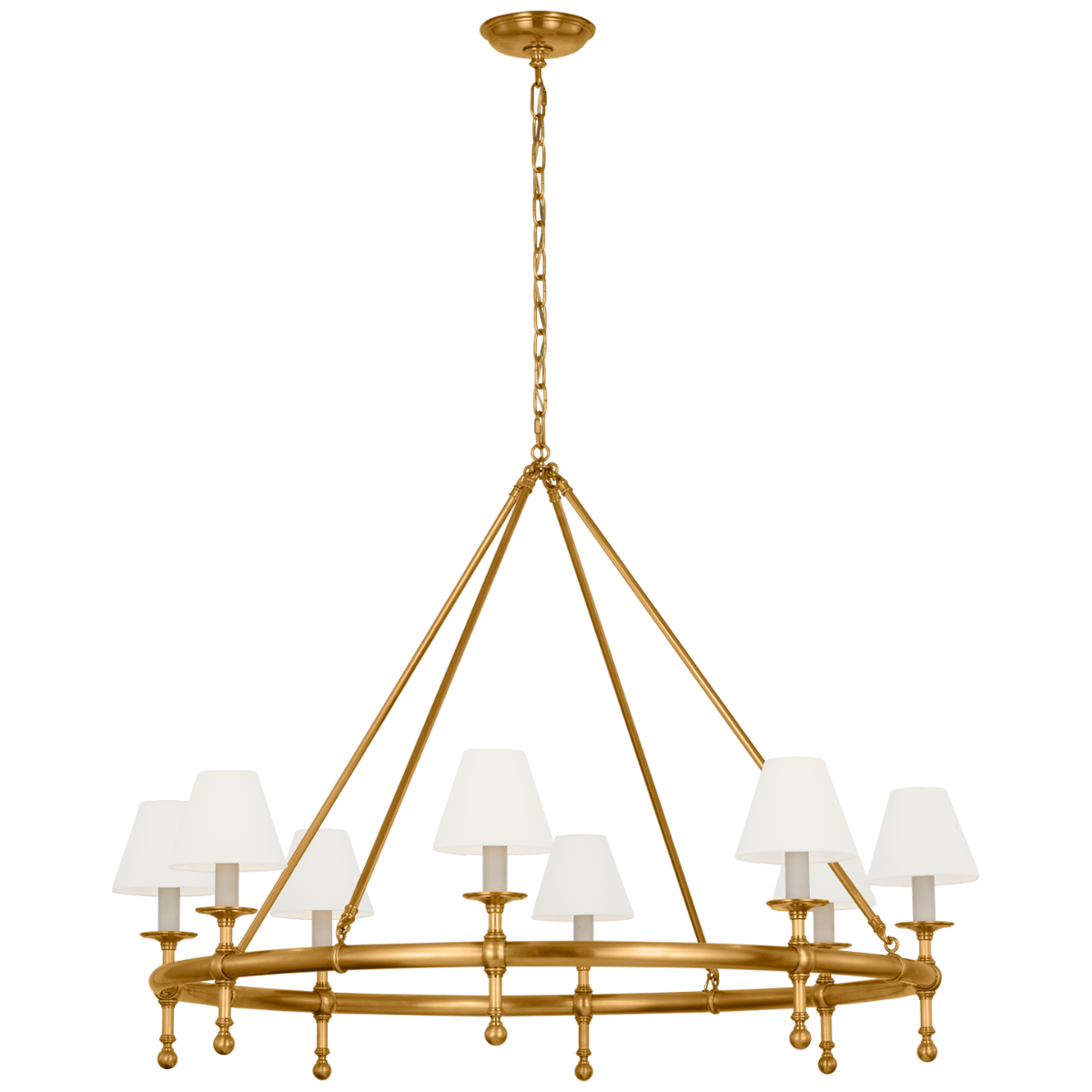 Classic 42" Ring Chandelier | Antique-Burnished Brass | Linen Shades