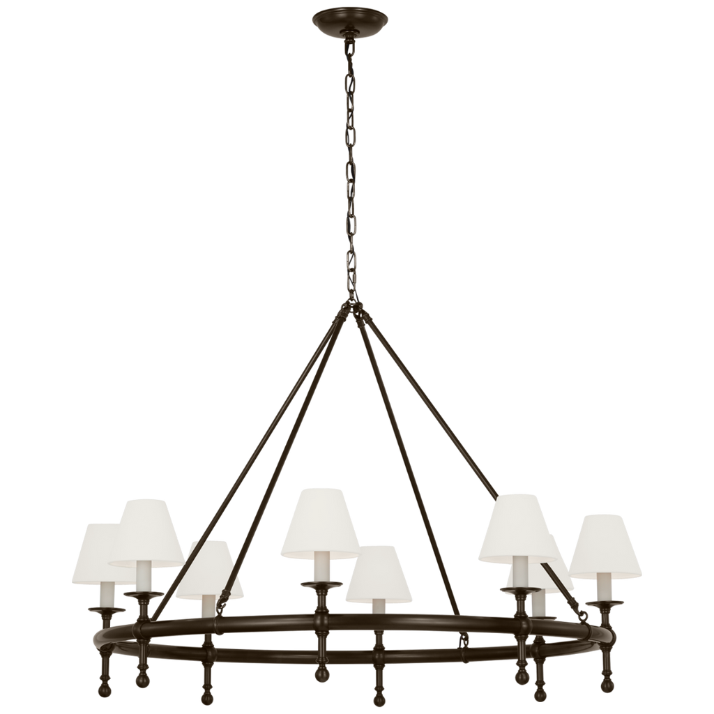 Classic 42" Ring Chandelier | Bronze | Linen Shades