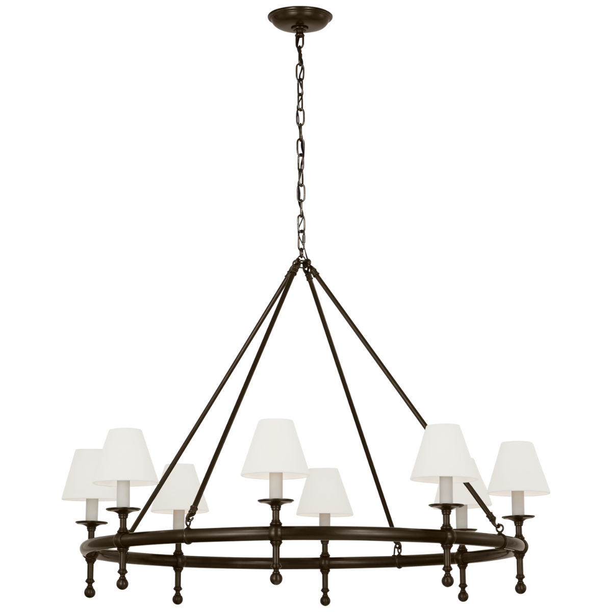 Classic 42" Ring Chandelier | Bronze | Linen Shades