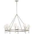 Classic 42" Ring Chandelier | Polished Nickel | Linen Shades