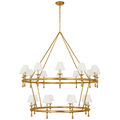 Classic 54" Two-Tier Ring Chandelier | Antique-Burnished Brass | Linen Shades