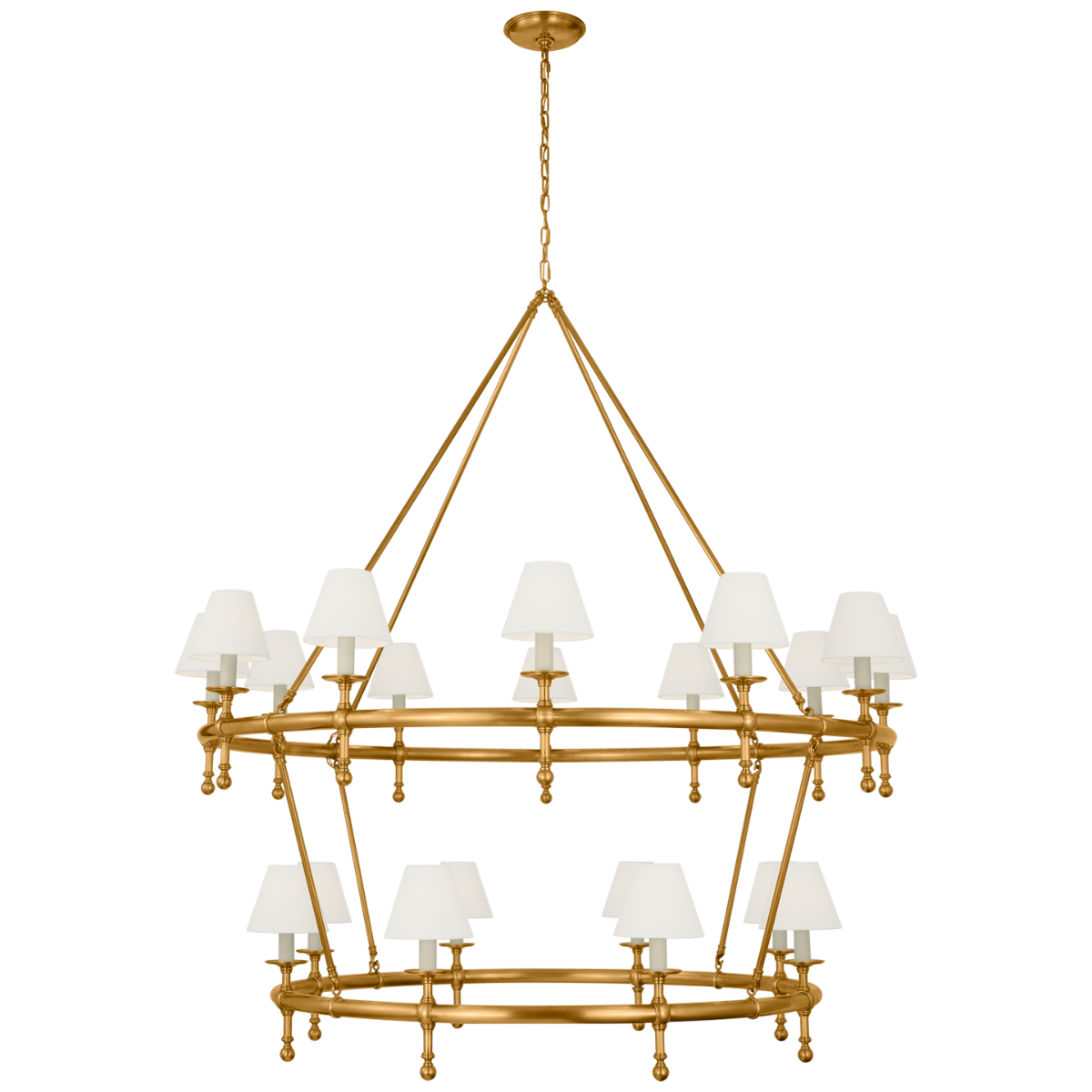 Classic 54" Two-Tier Ring Chandelier | Antique-Burnished Brass | Linen Shades