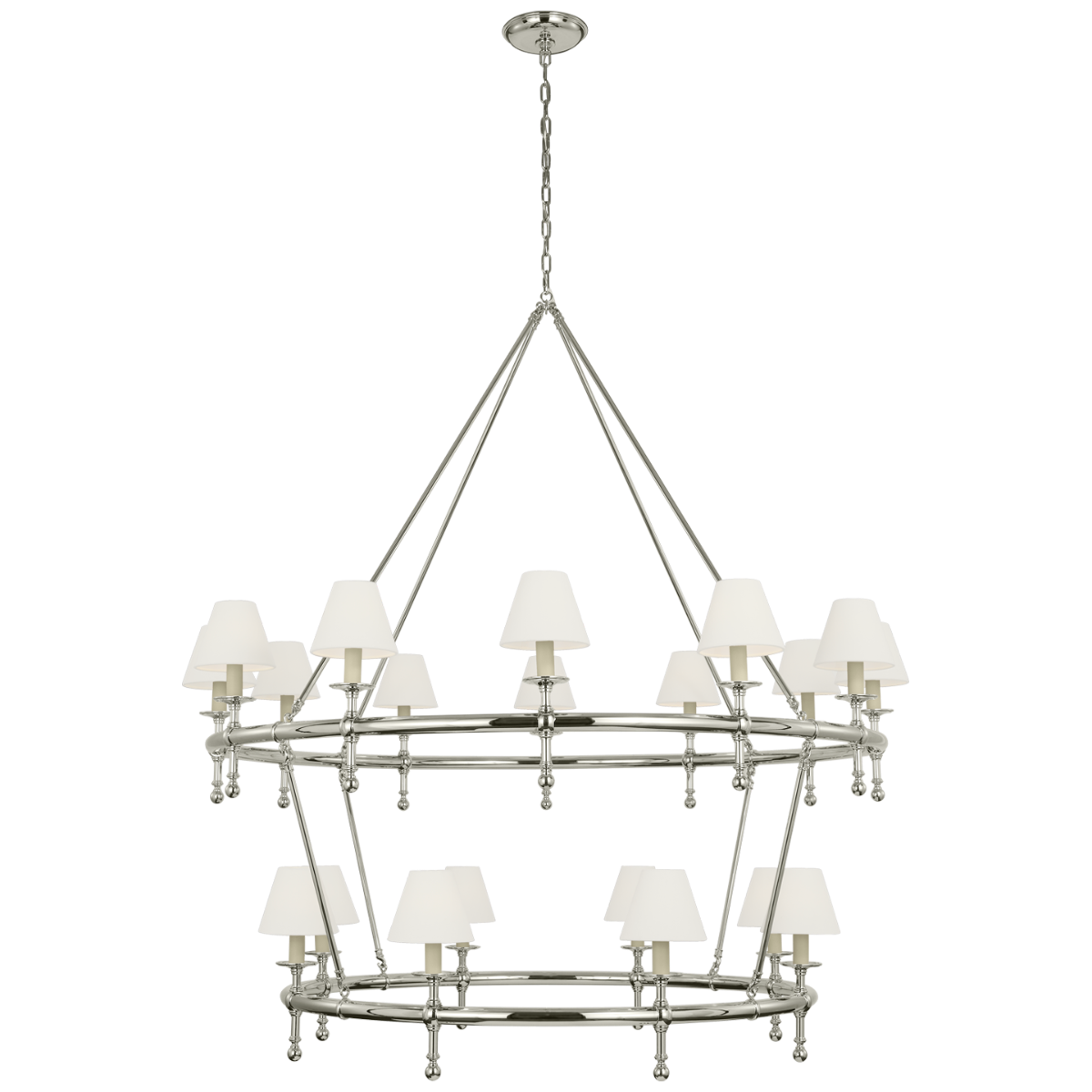 Classic 54" Two-Tier Ring Chandelier | Polished Nickel | Linen Shades