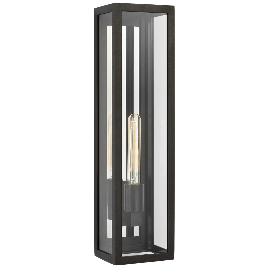 Fresno Large Tall 3/4 Wall Lantern | Aged Iron | Clear Glass